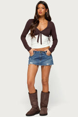 Ebia Contrast Long Sleeve Tie Top