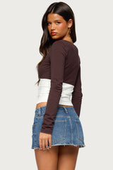 Ebia Contrast Long Sleeve Tie Top