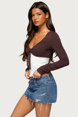 Ebia Contrast Long Sleeve Tie Top