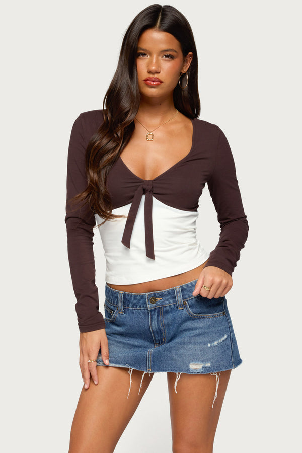 Ebia Contrast Long Sleeve Tie Top