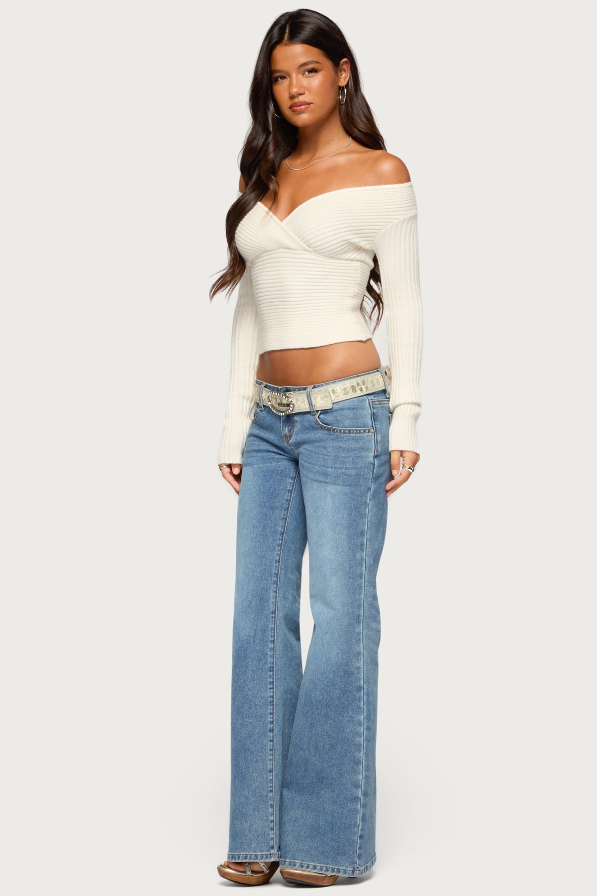 Bealey Off Shoulder Ribbed Wrap Sweater