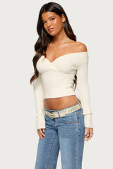 Bealey Off Shoulder Ribbed Wrap Sweater