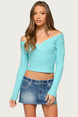 Bealey Off Shoulder Ribbed Wrap Sweater