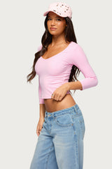 Lakia V Neck Three-Quarter Sleeve Top