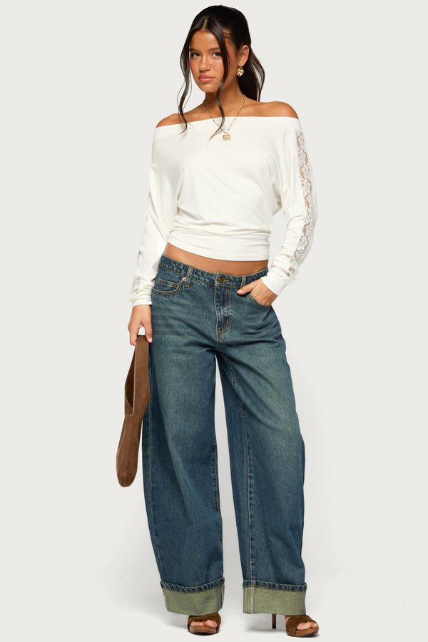 Breda Lacey Off Shoulder Long Sleeve Top