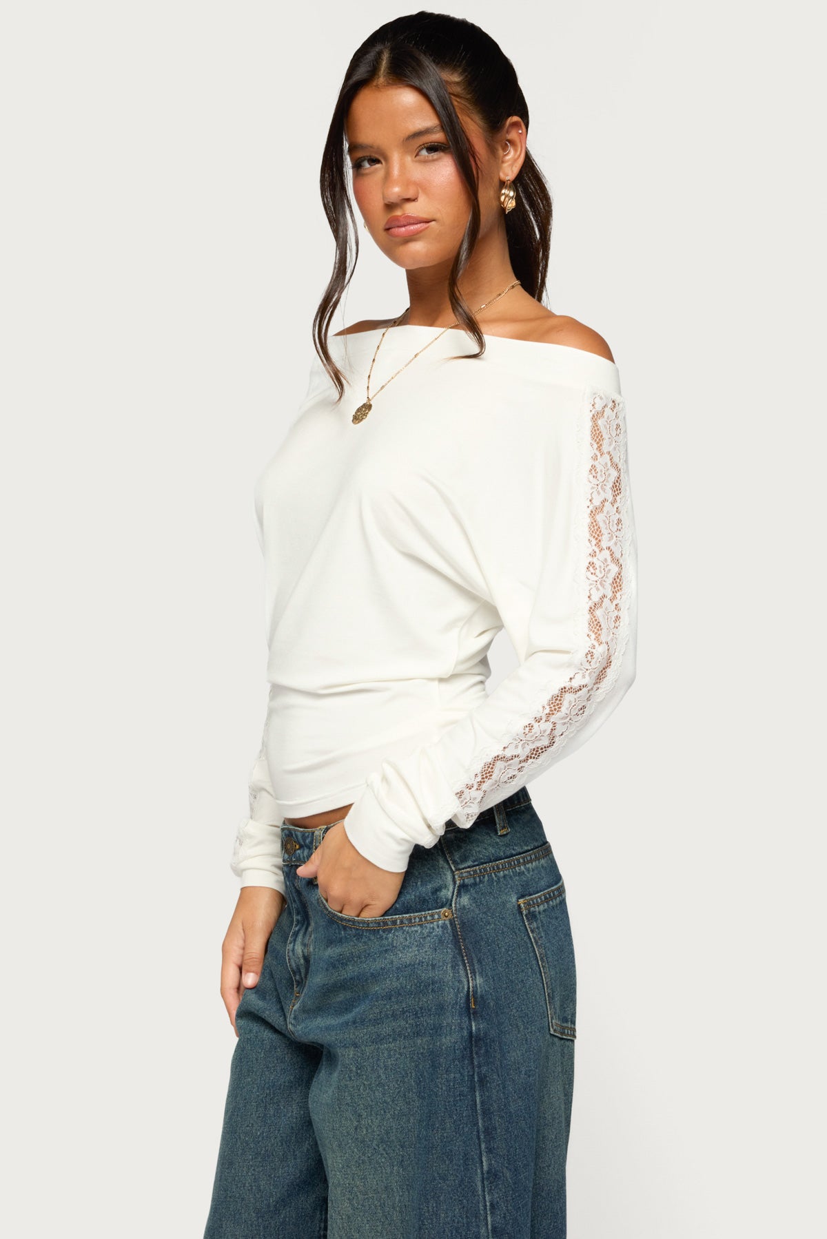 Breda Lacey Off Shoulder Long Sleeve Top