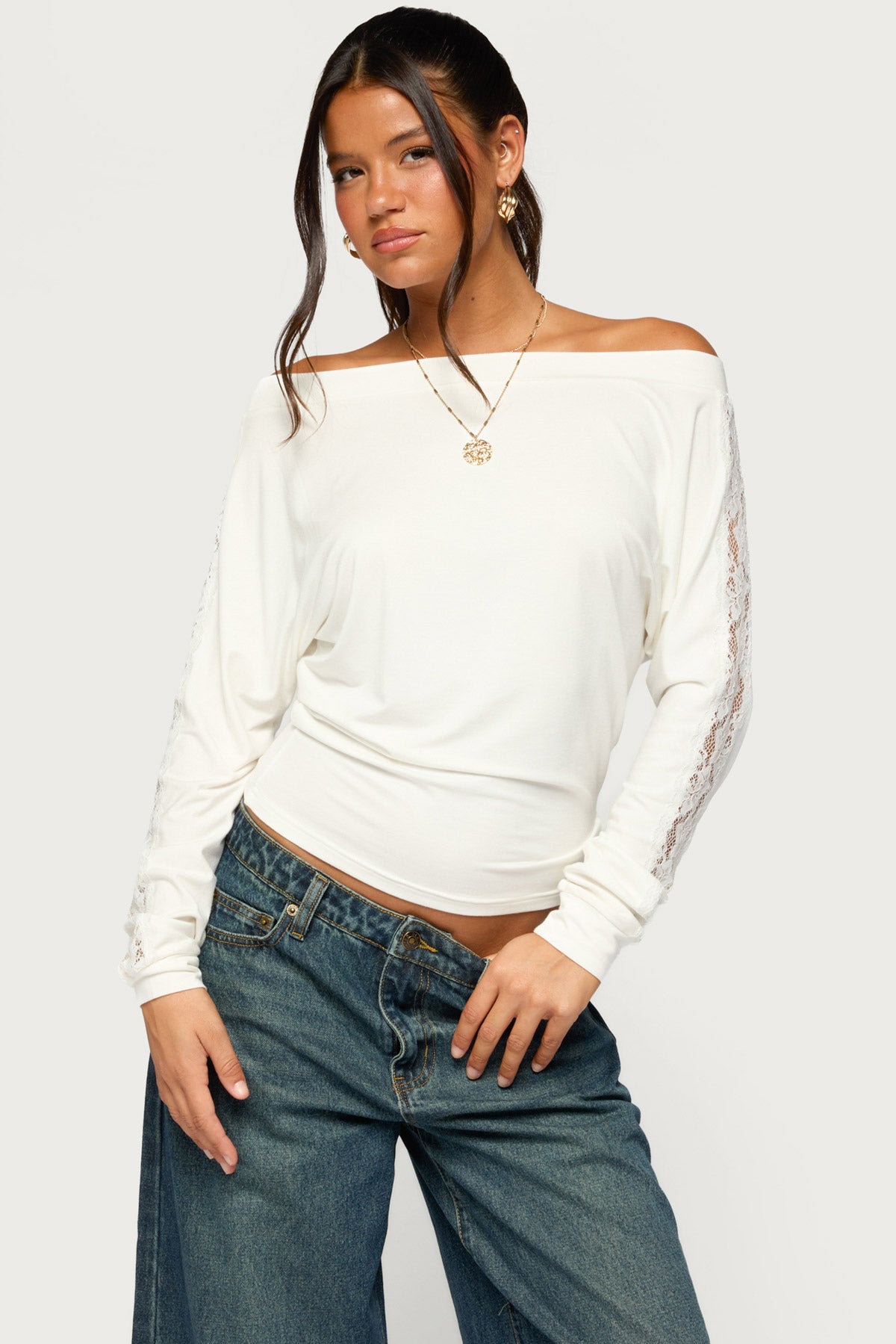 Breda Lacey Off Shoulder Long Sleeve Top