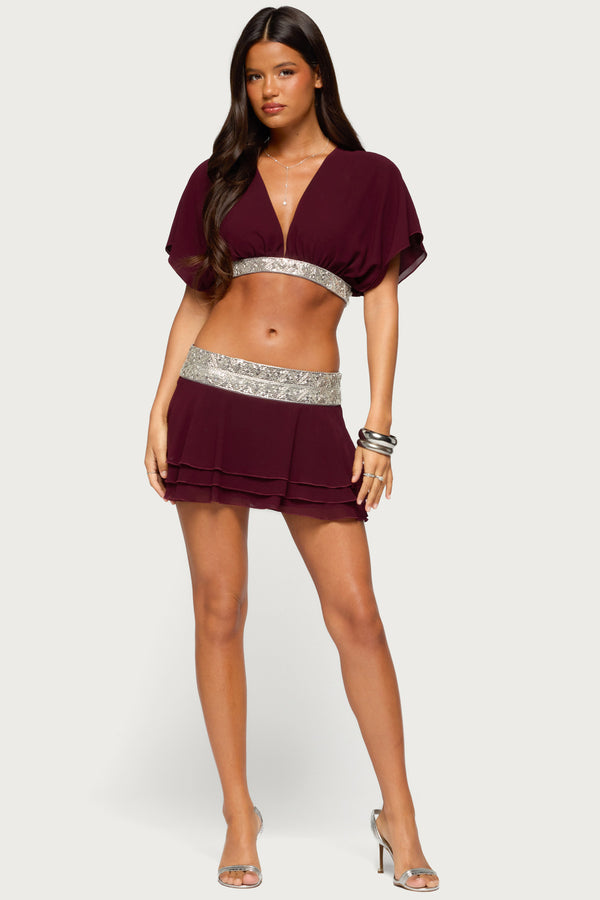 Feila Beaded Chiffon Mini Skirt