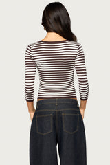 Mily Three-Quarter Sleeve Striped Cardigan