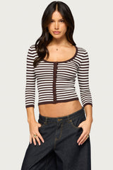Mily Three-Quarter Sleeve Striped Cardigan