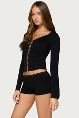 Caidy Cutout Textured Knit Cardigan