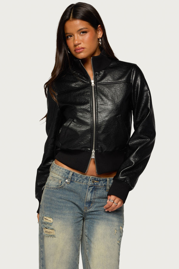 Reara Ribbed Faux Leather Jacket view 1