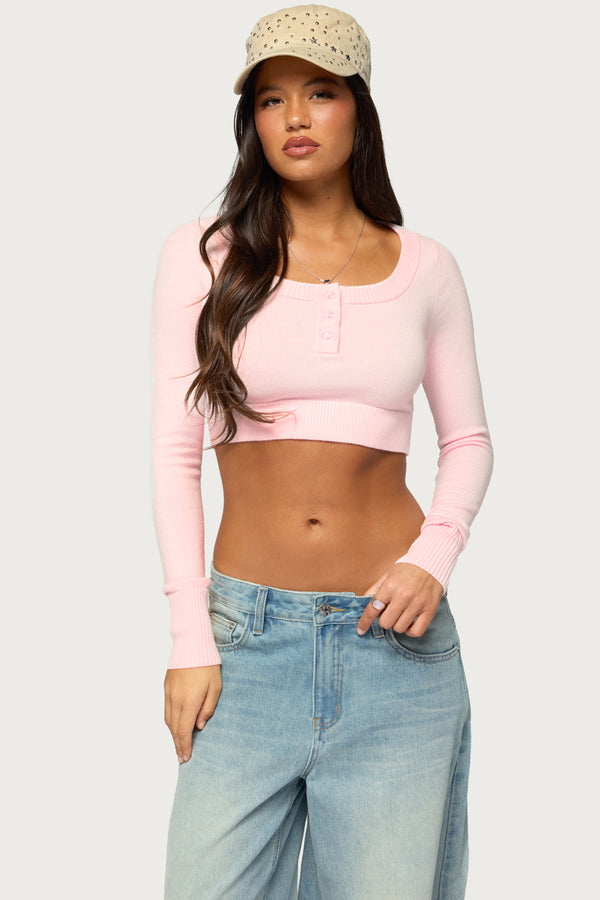 Tammee Knit Henley Crop Top view 1
