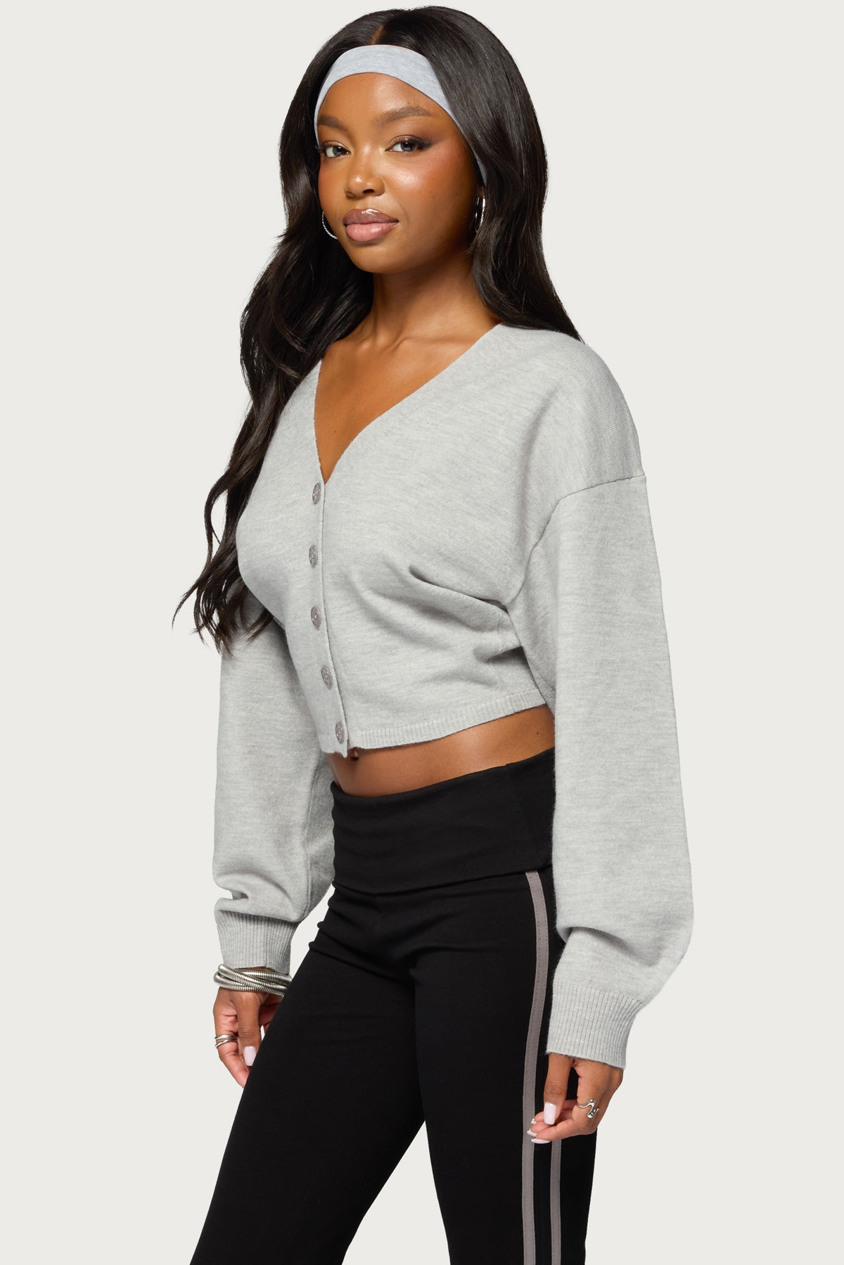 Jiara Balloon Sleeve V Neck Cardigan