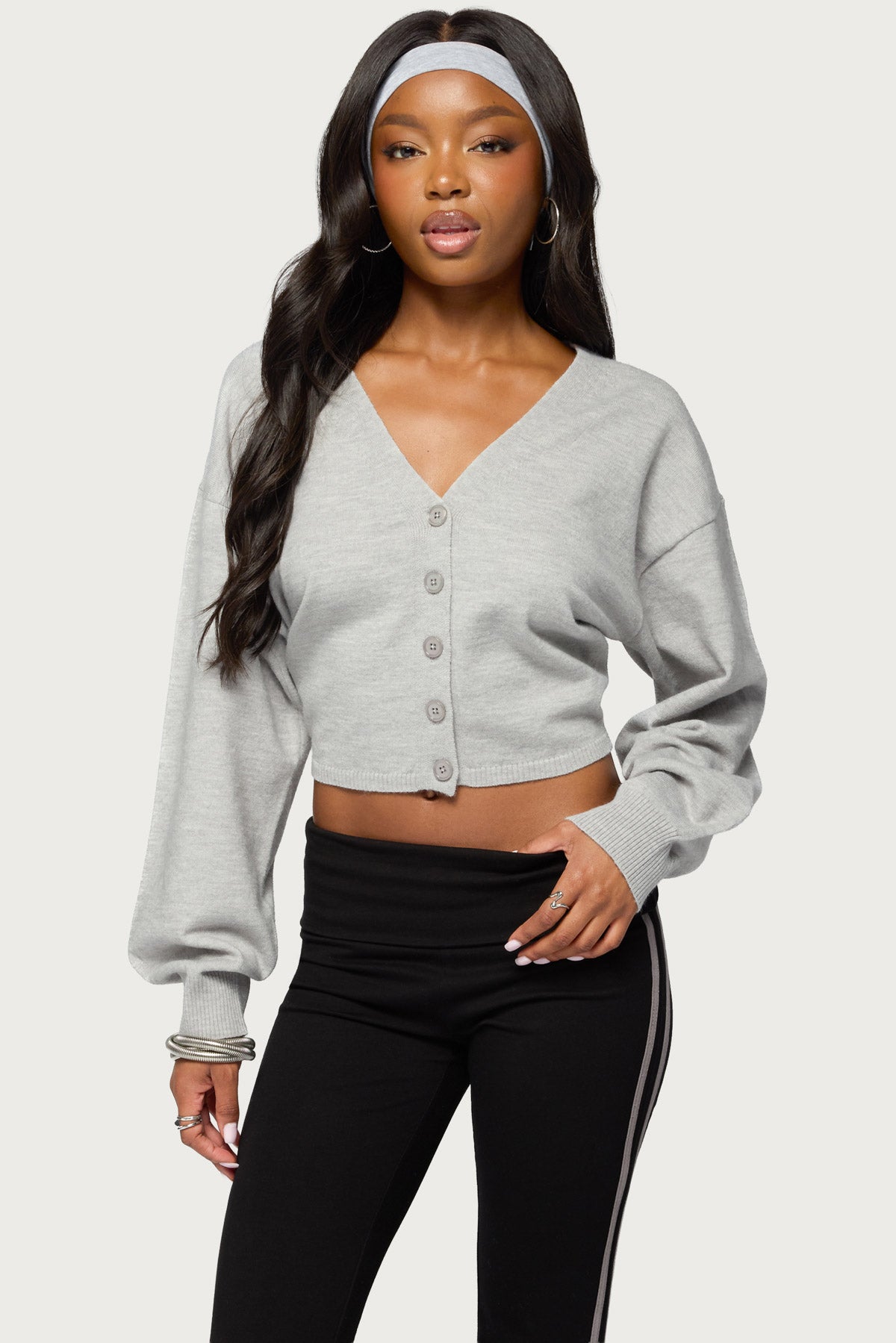 Jiara Balloon Sleeve V Neck Cardigan