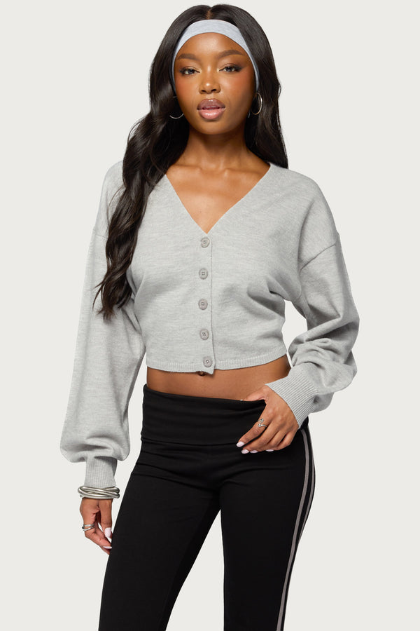 Jiara Balloon Sleeve V Neck Cardigan view 1