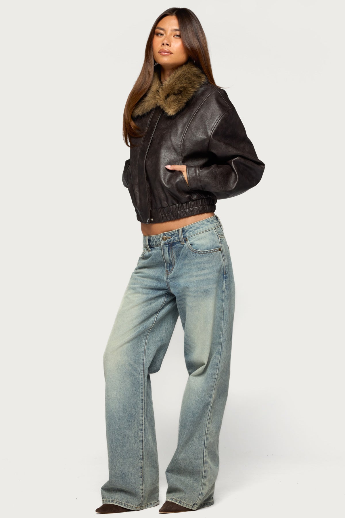 Aloura Faux Leather Bomber Jacket
