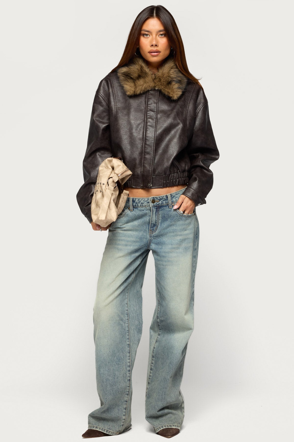 Aloura Faux Leather Bomber Jacket
