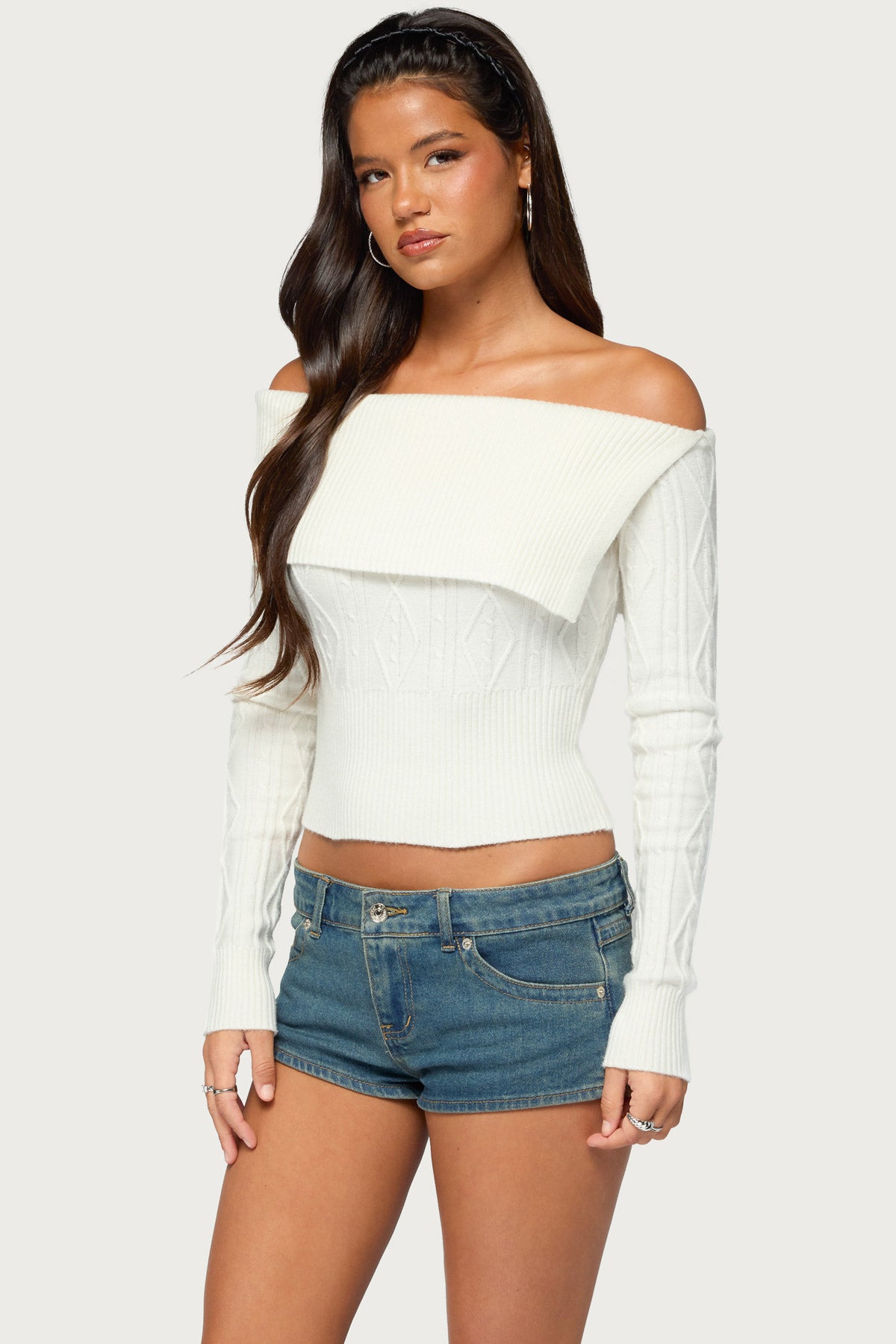 Saeva Off Shoulder Cable Knit Sweater