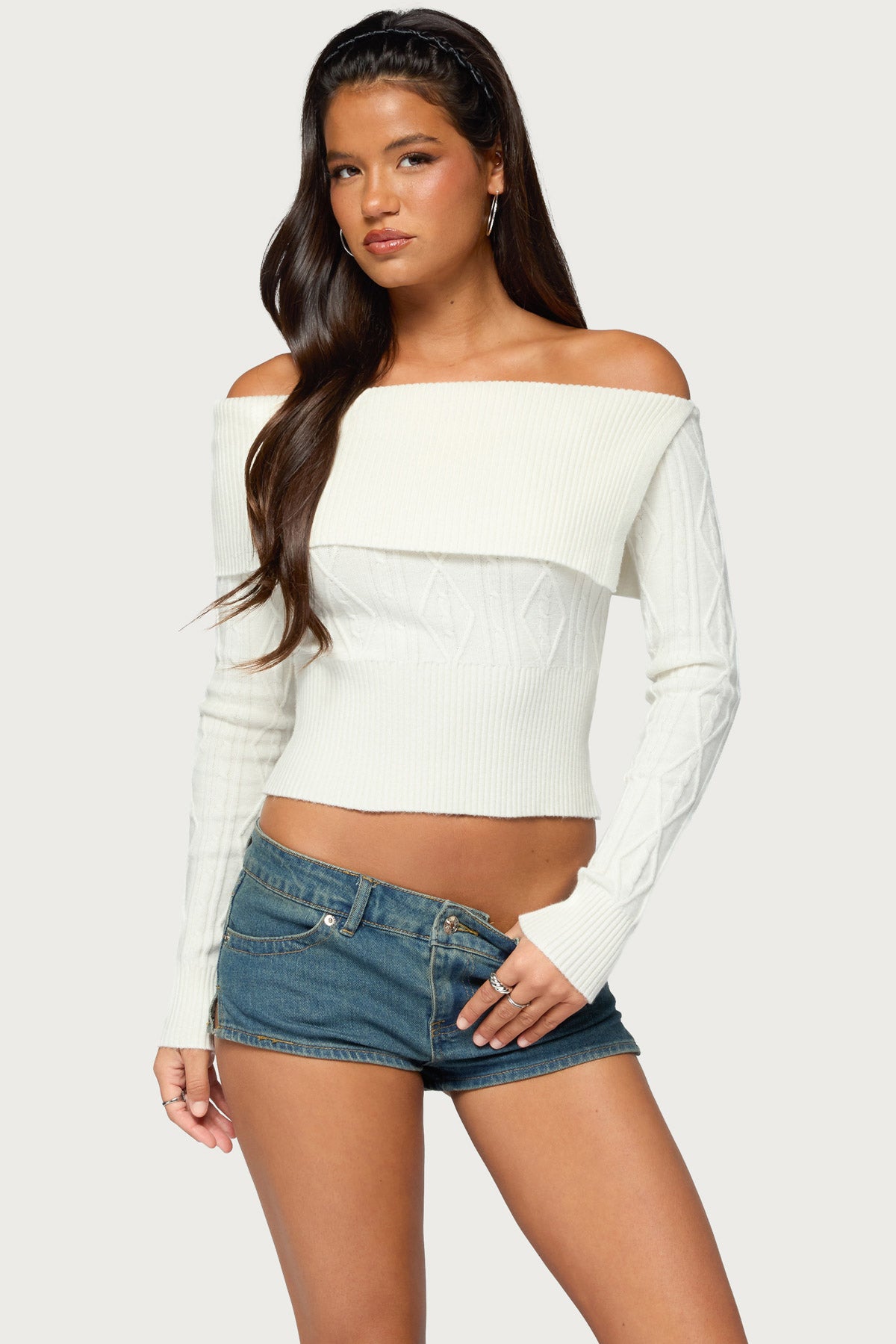Saeva Off Shoulder Cable Knit Sweater
