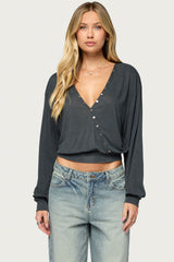 Ebby Studded Long Sleeve Wrap Top