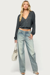 Ebby Studded Long Sleeve Wrap Top