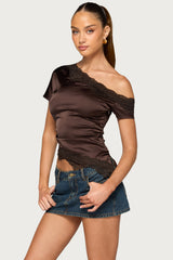 Dovie Satin Effect Lacey Off Shoulder Top