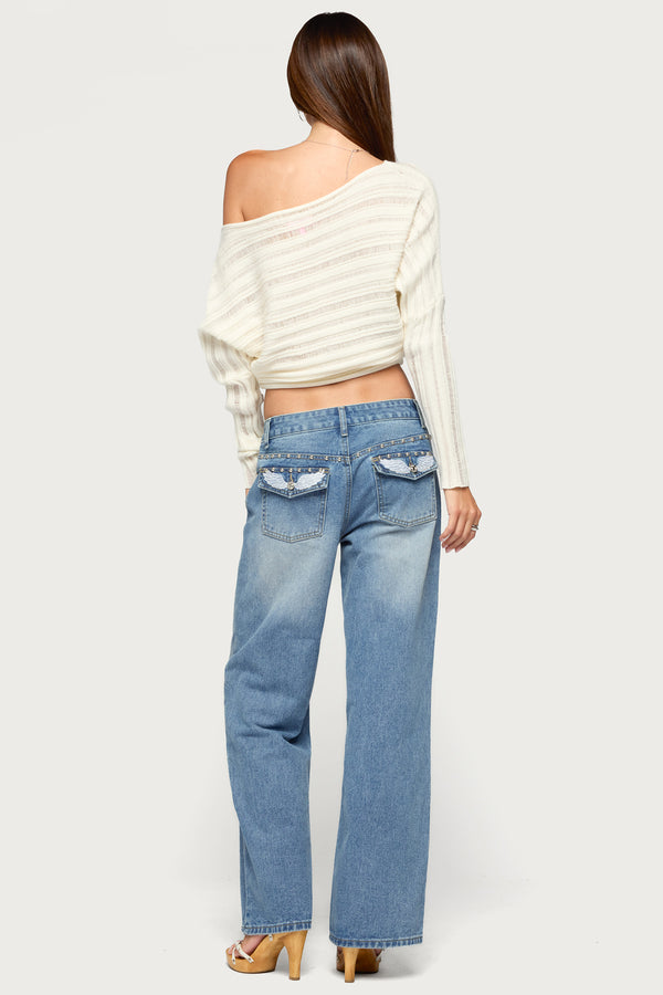 Haela Studded Angel Low Rise Baggy Jeans view 1