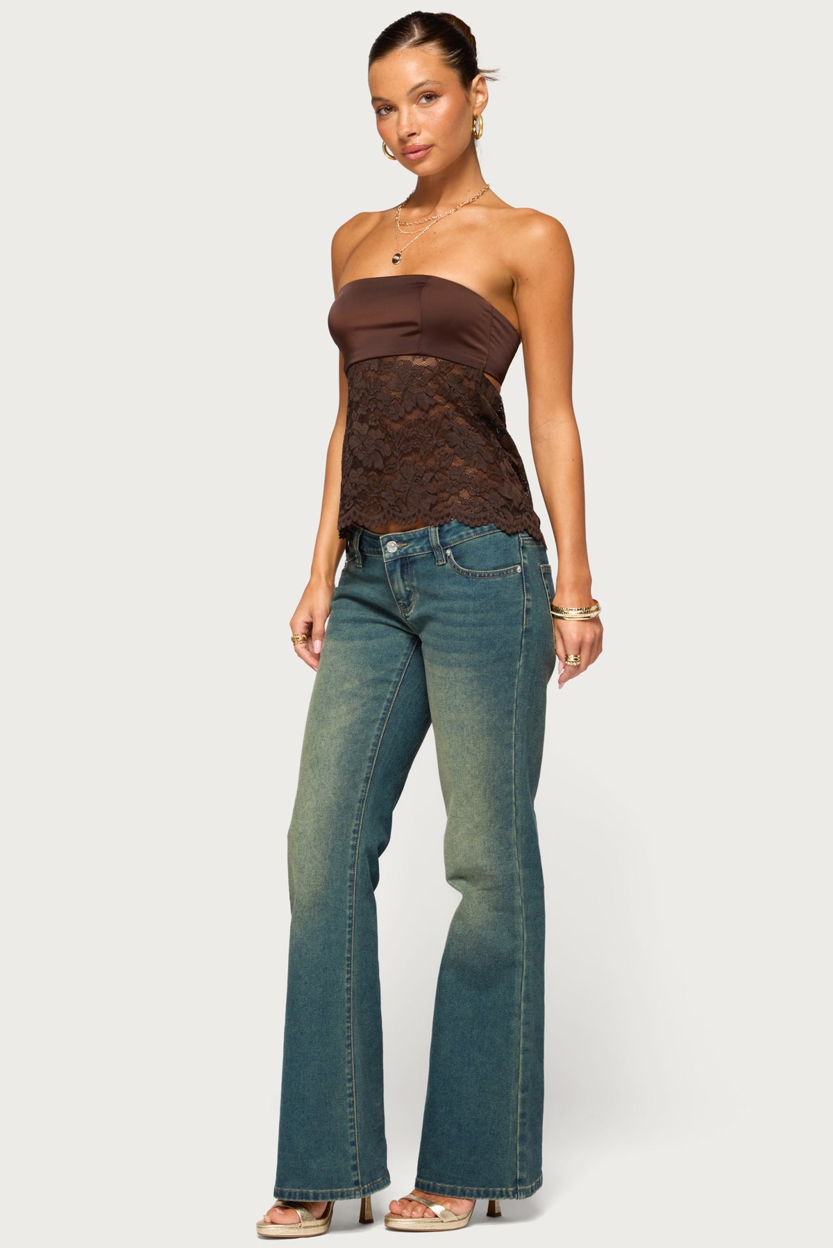 Laely Lacey Satin Effect Strapless Top