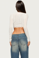 Yanti Sheer Lace Keyhole Cutout Top