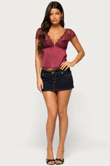 Evah Lacey Satin Effect Top