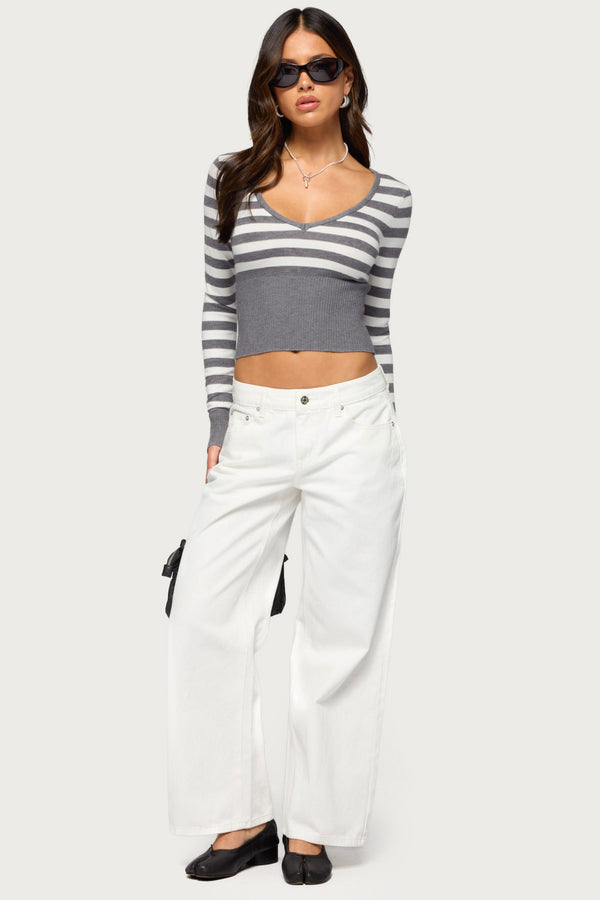 Kaeva Cropped Striped Knit Sweater view 2