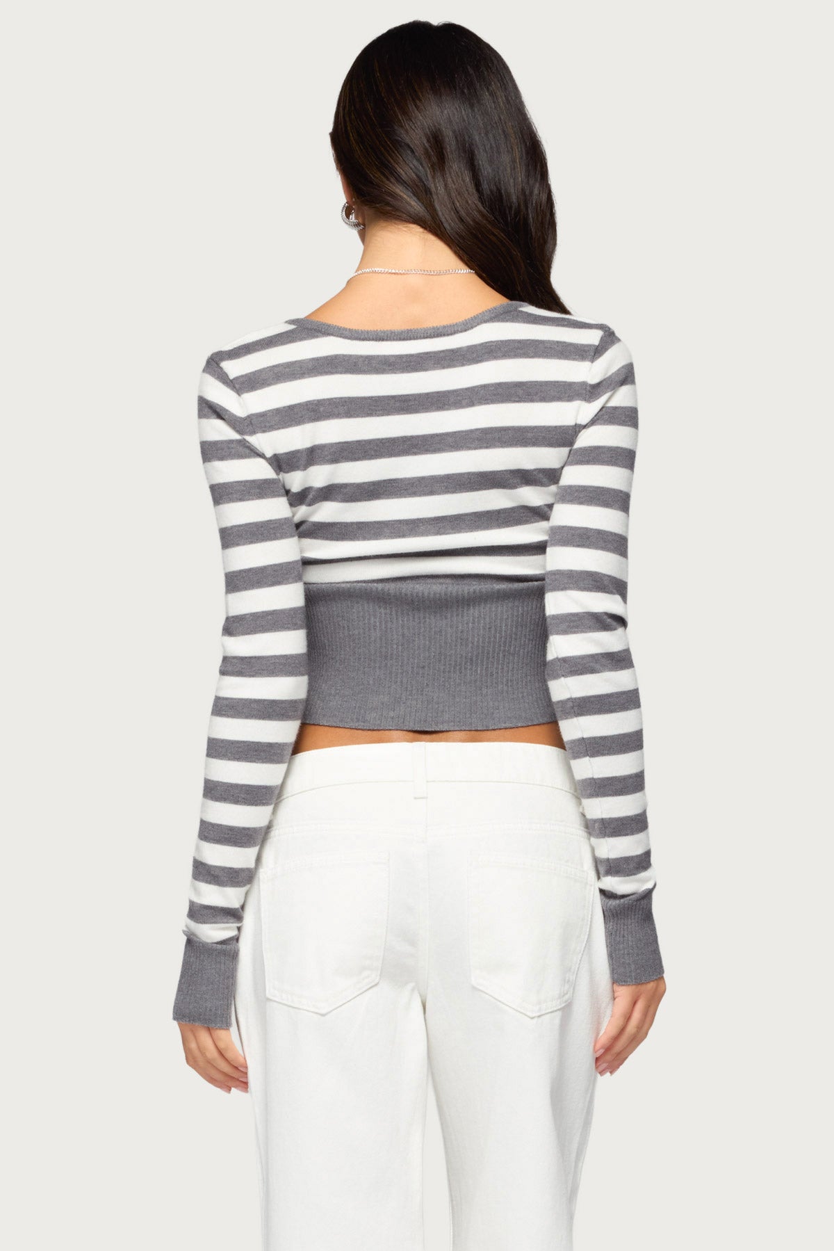 Kaeva Cropped Striped Knit Sweater