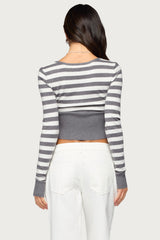 Kaeva Cropped Striped Knit Sweater