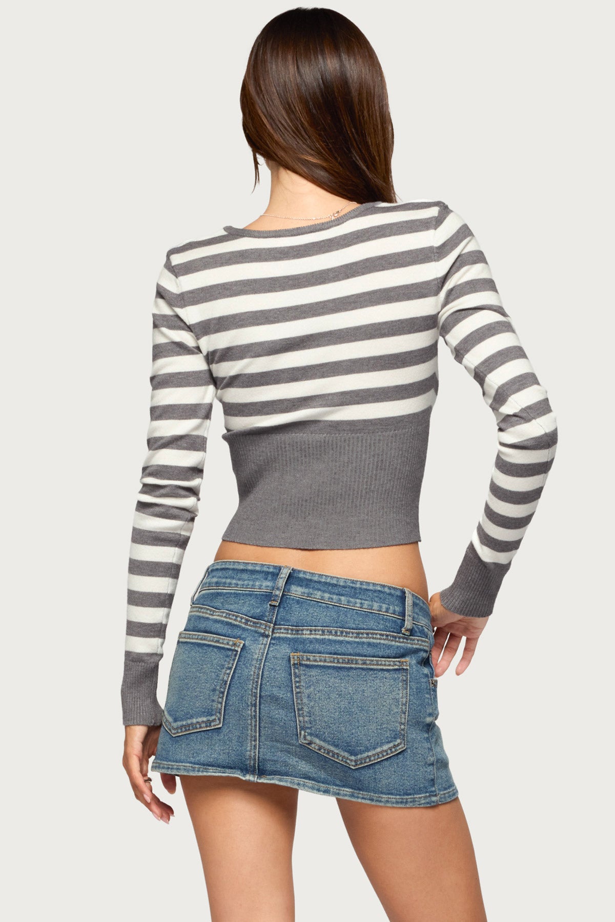 Kaeva Cropped Striped Knit Sweater