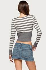 Kaeva Cropped Striped Knit Sweater