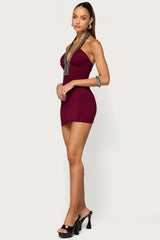 Kaeleigh Beaded Halter Mini Dress