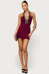 Kaeleigh Beaded Halter Mini Dress