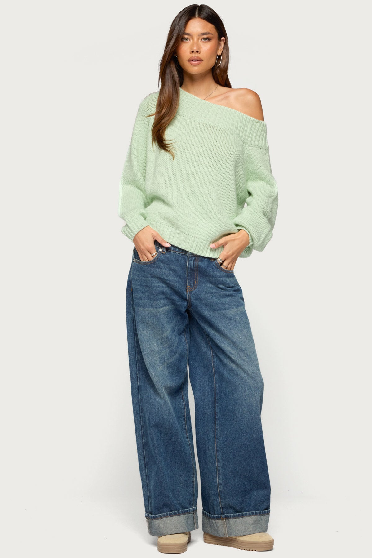 Lanka Oversized Off Shoulder Knit Sweater
