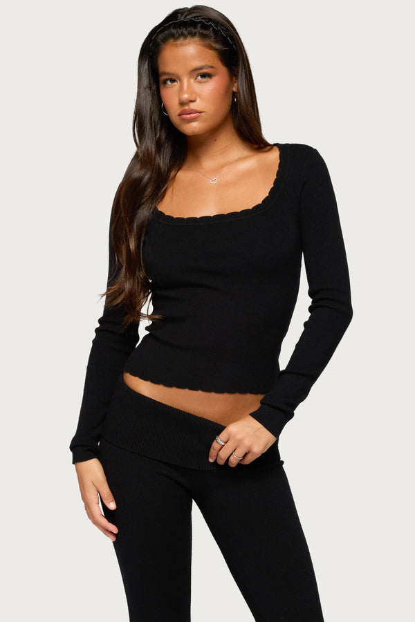 Raira Scalloped Knit Long Sleeve Top view 1