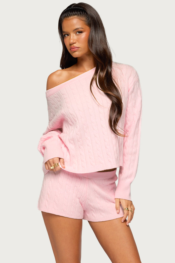 Coralee Off Shoulder Cable Knit Sweater