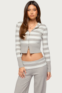 Rasha Striped Knit Zip Up Hoodie
