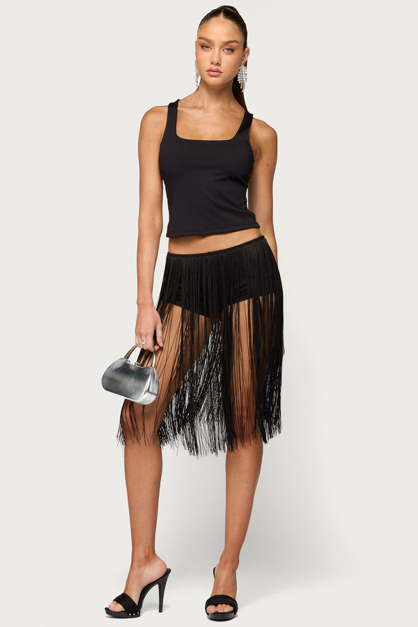 Kaidence Built In Shorts Fringed Midi Skirt view 1