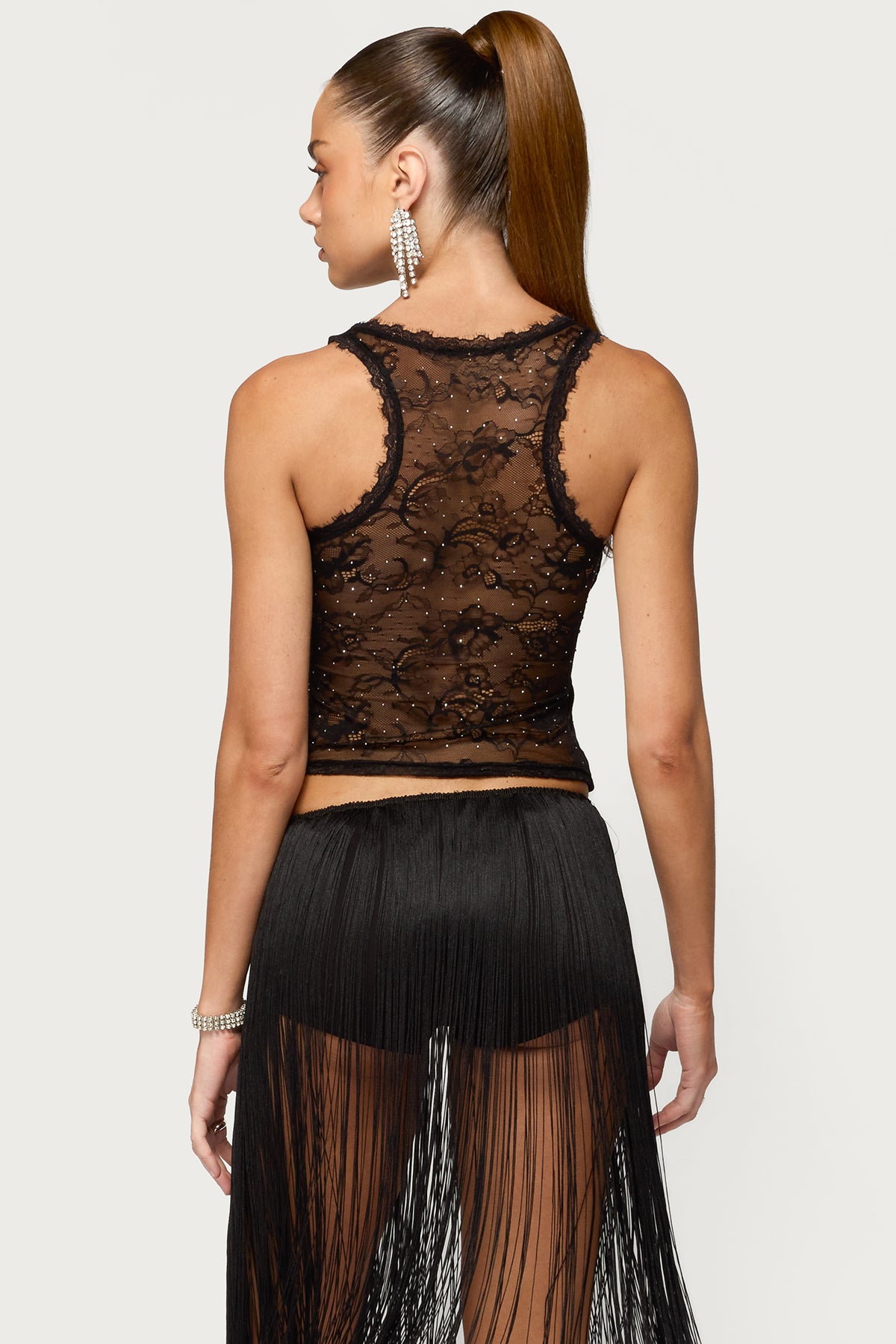Cemre Lacey Rhinestone Racerback Tank Top