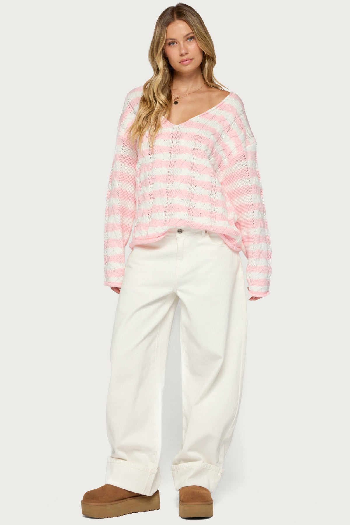 Everleigh Striped Cable Knit Sweater
