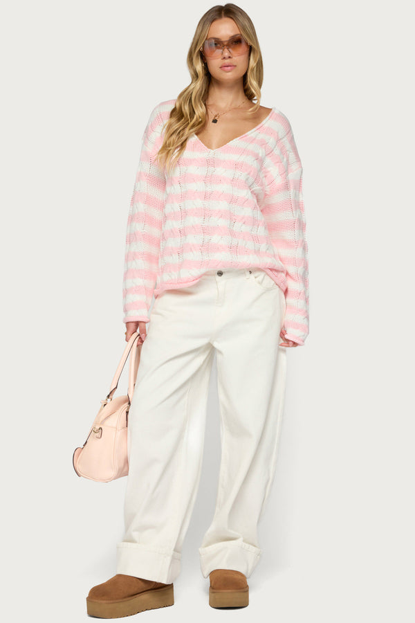 Everleigh Striped Cable Knit Sweater