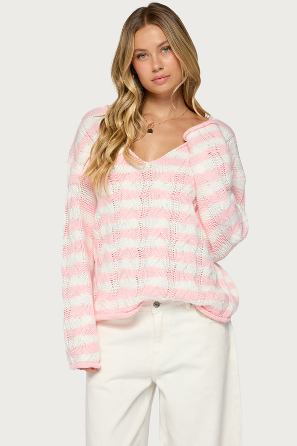 Everleigh Striped Cable Knit Sweater