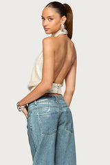 Kyley High Neck Backless Sequin Top