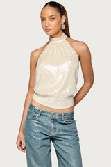 Kyley High Neck Backless Sequin Top
