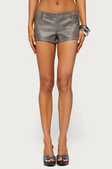 Elay Distressed Faux Leather Micro Shorts